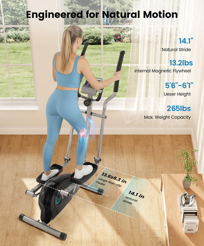 THERUN Elliptical Exercise Machine, Ultra-Quiet Elliptical Machine for Home, 13.2LBS Flywheel Elliptical Trainer, 16 Resistance Levels Elliptical Training Machines w/Pulse Sensor, LCD Monitor (Aqua)