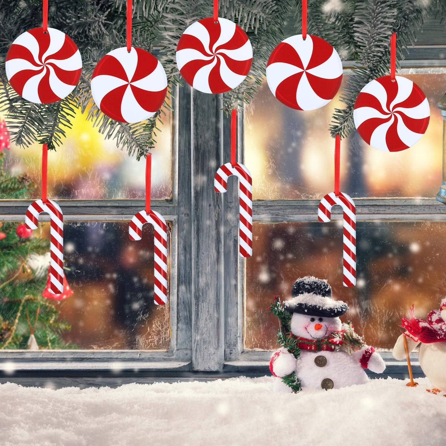 Soaoo 30 Pcs Outdoor Christmas Candy Cane Decorations Hanging Peppermint Christmas Yard Signs Double Sided Lawn Decorations Plastic Outside Hanging Yard Decor for Xmas Tree Porch Home