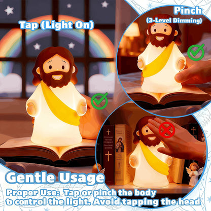 magical JD Little Jesus Night Light, Mini Silicone Jesus Lamp, Dimmable Rechargeable Touch Bedside Lamp for Nursery & Kids, Ideal Religious Gift for Christmas, Easter and Baptism(Yellow)