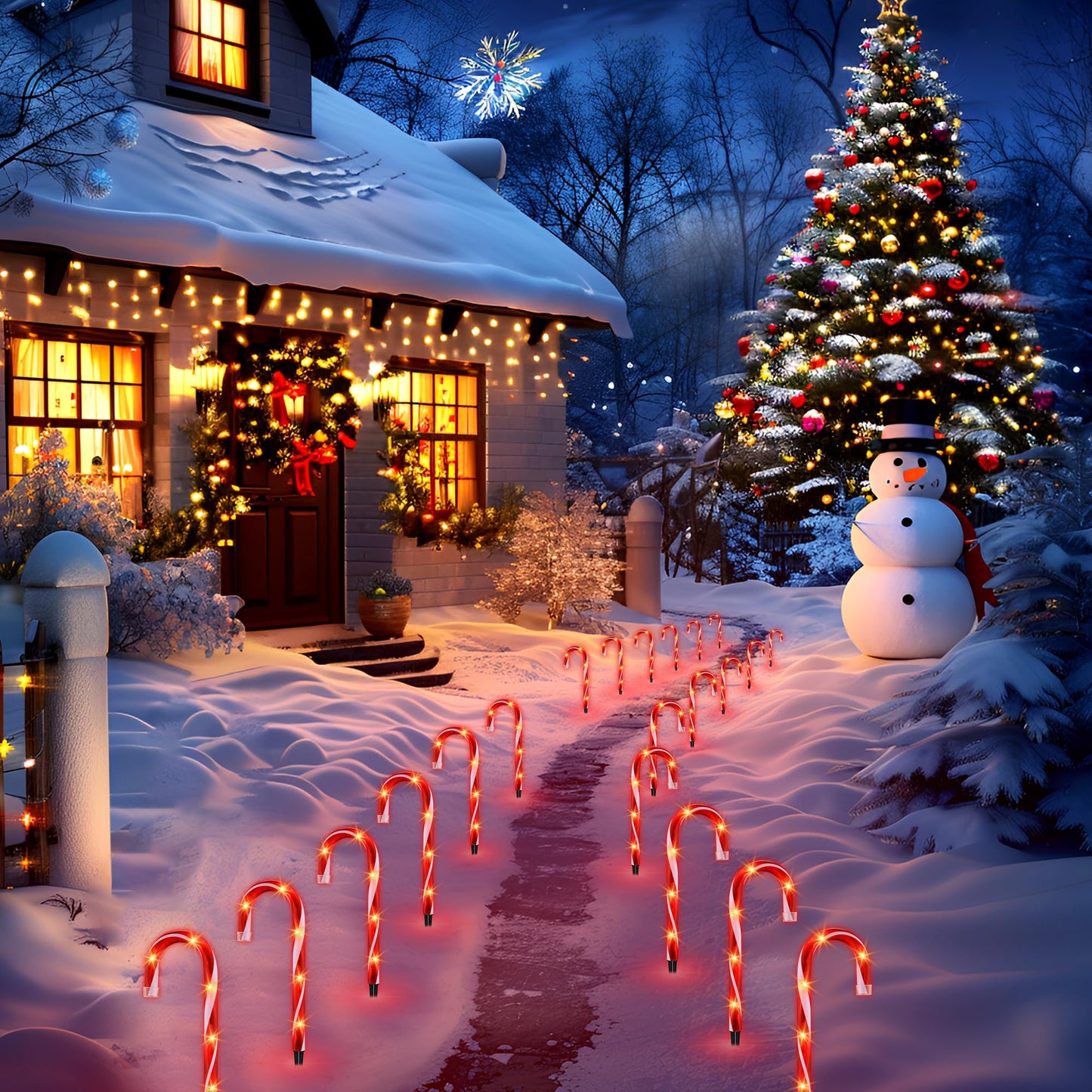 10" Christmas Candy Cane Lights (10PCS) for Landscape Decoration,Red & White Pathway Makers Lights (Include Stakes)