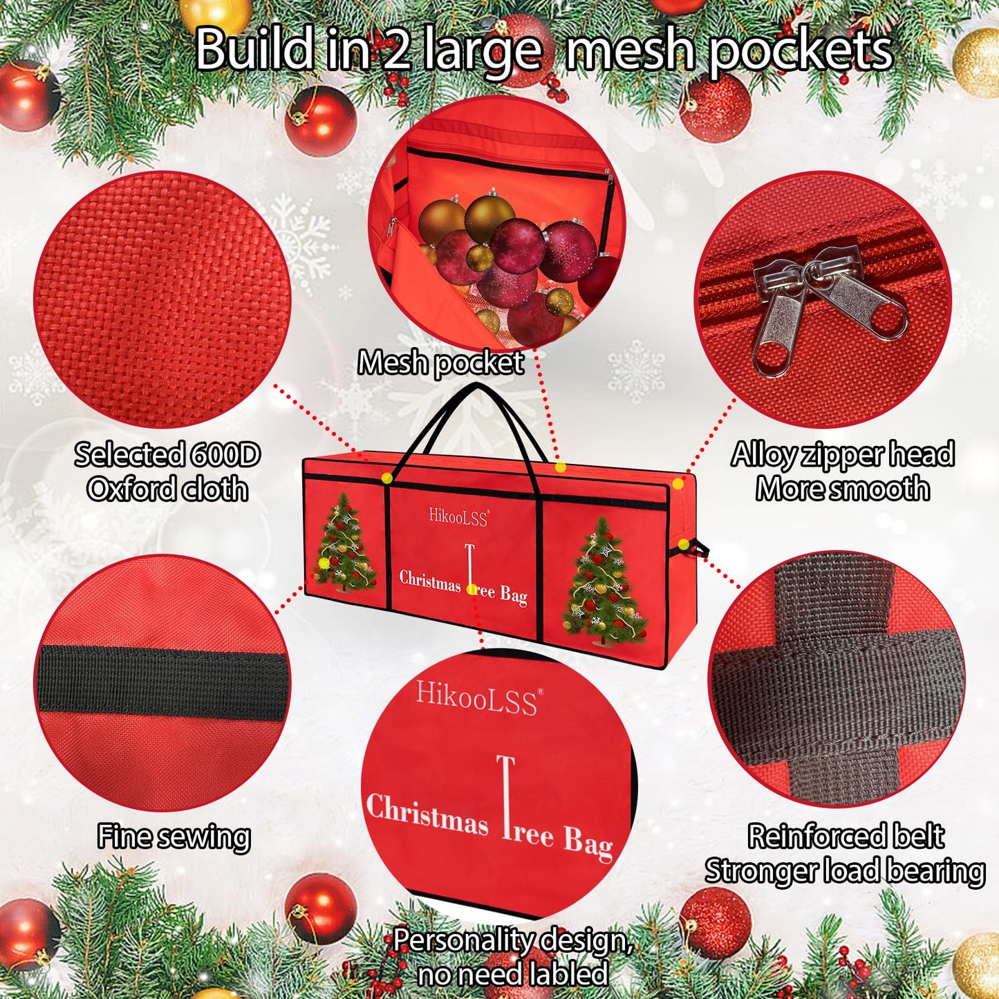 HikooLSS Christmas Tree Bags Storage 7.5 Ft Christmas Tree Storage Bag