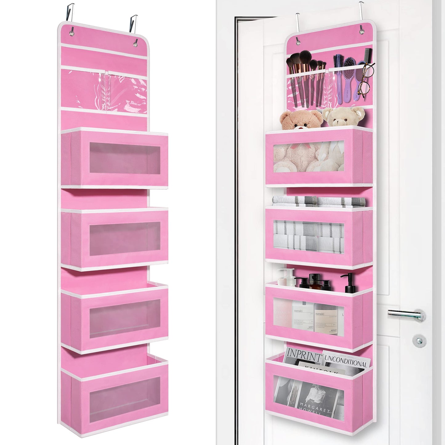 Giraffe Creation Over Door Organizer with 4 Large Capacity Pockets, Hanging Organizer Storage for Closet Bathroom Nursery Bedroom Dorm, Toys Cosmetics Sundries and Baby Essentials, Pink