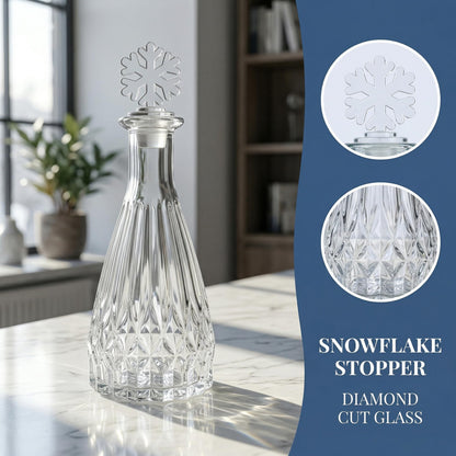 HMETOL 2pcs-Decorative Glass Jars with Ornate Glass Stoppers, Elegant Home Decor, Essential Oil Vials 2.8" L x 2.8" W x 7.5" H Snowflake Shaped Snap Cover