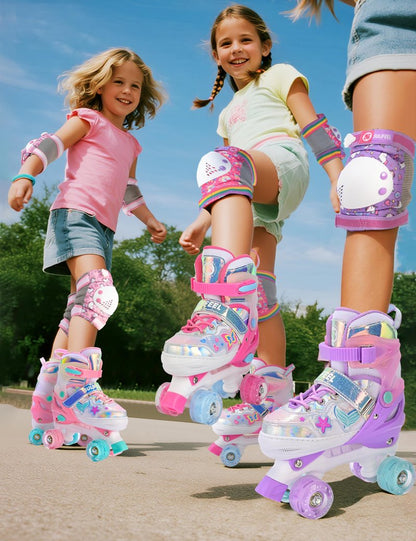 SULIFEEL Roller Skates for Girls Kids with Light Up Wheels, Adjustable 4 Sizes for Little Kids Toddler Beginner Rollerskates