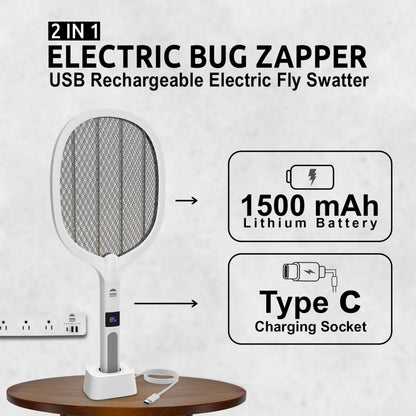 WBM SMART 2 in 1 Electric Bug Zapper, Mosquitoes Trap Lamp & Racket, USB Rechargeable Electric Fly Swatter for Home and Outdoor Powerful Grid 3-Layer Safety Mesh Safe to Touch