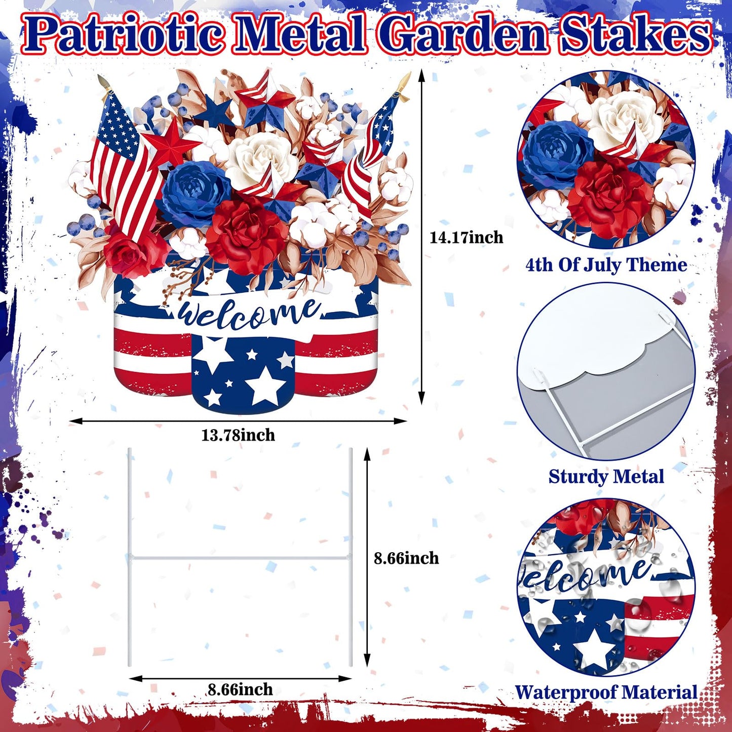 Yookeer 4th of July Decorations Outdoor Metal 250th Anniversary Patriotic Decorative Garden Stakes Red White Blue Star Welcome Yard Sign for Independence Day Outside Porch Patio Lawn Decor