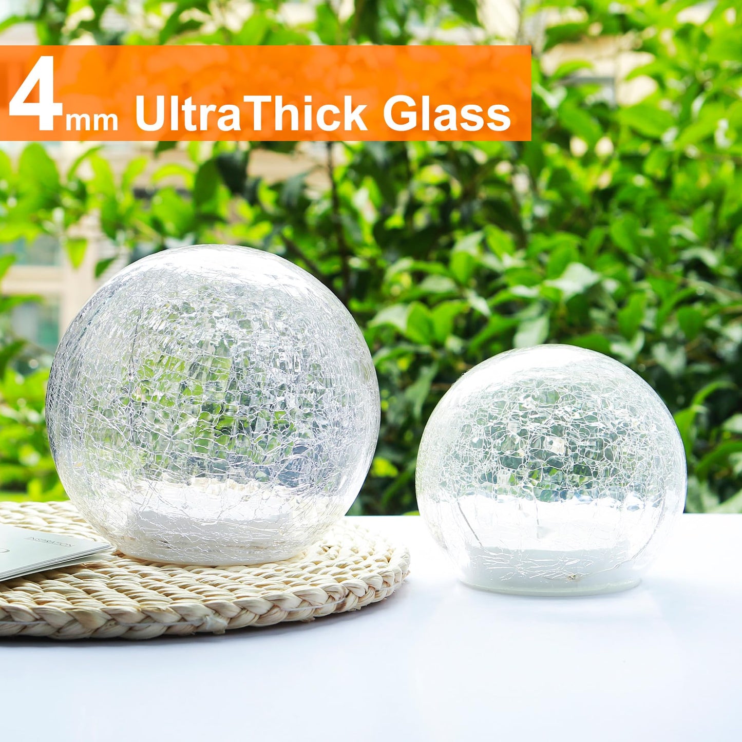 Crackle Globe LED Lamp Battery Operated with Timer, Lighted Glass Orb for Living Room & Festival Christmas Decoration, Indoor Glowing Night Light Sphere Table Lamp for Mother's Gift, Glass Ball Light