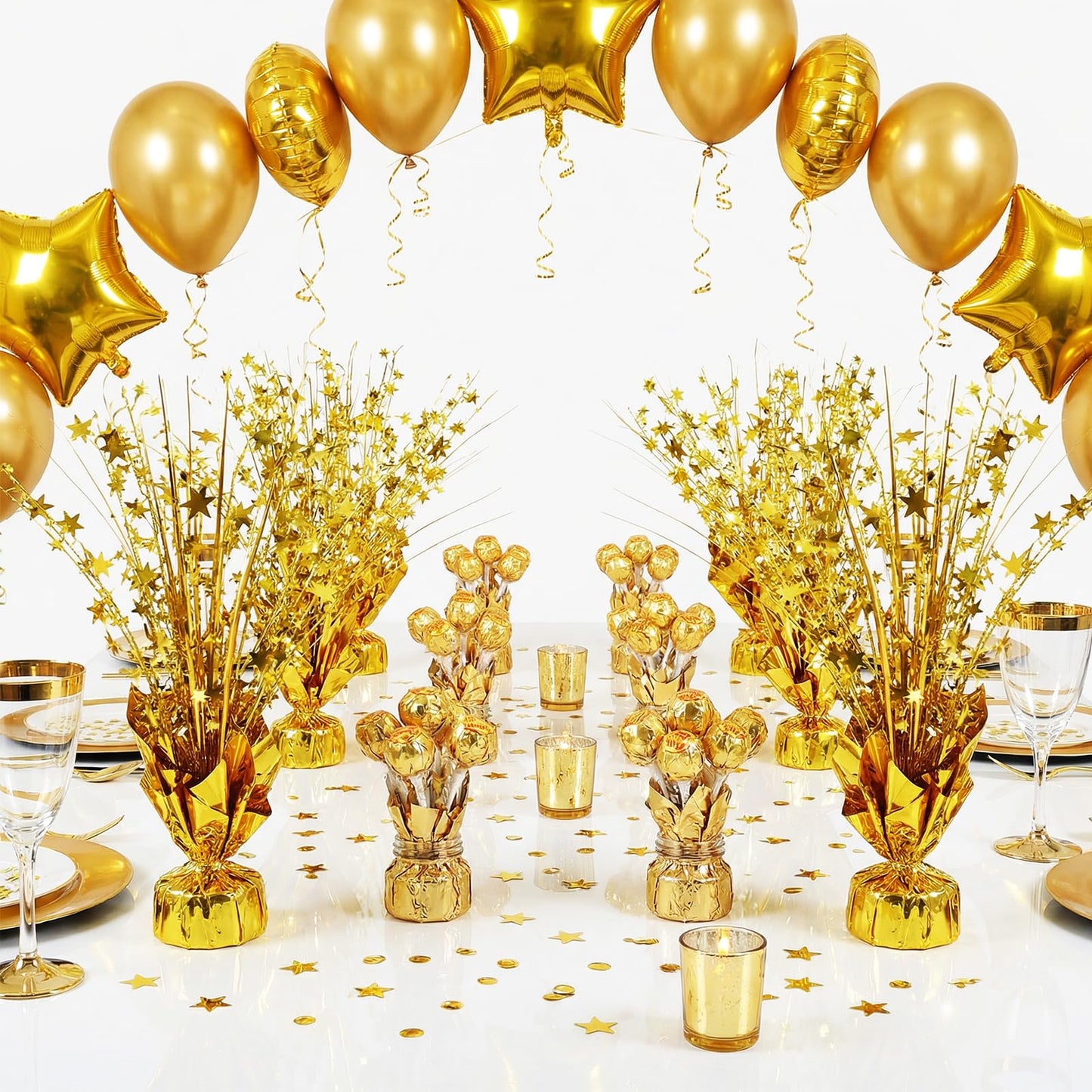 Moheaaei Centerpiece Star Table Decorations, 10 Pcs Glitter Gold Star Centerpieces for Party, Metallic Foil Spray Table Topper Decor for Birthday Wedding Anniversary New Year Holiday