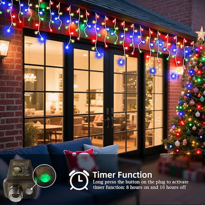 JXLEDAYY Christmas Lights Super Long 1280 LED 131 FT LED String Lights with 240 Drops Plug in 8 Modes Christmas Decoration for Holiday Wedding Party Bedroom Garden Patio Outdoor Indoor (Multicolor)