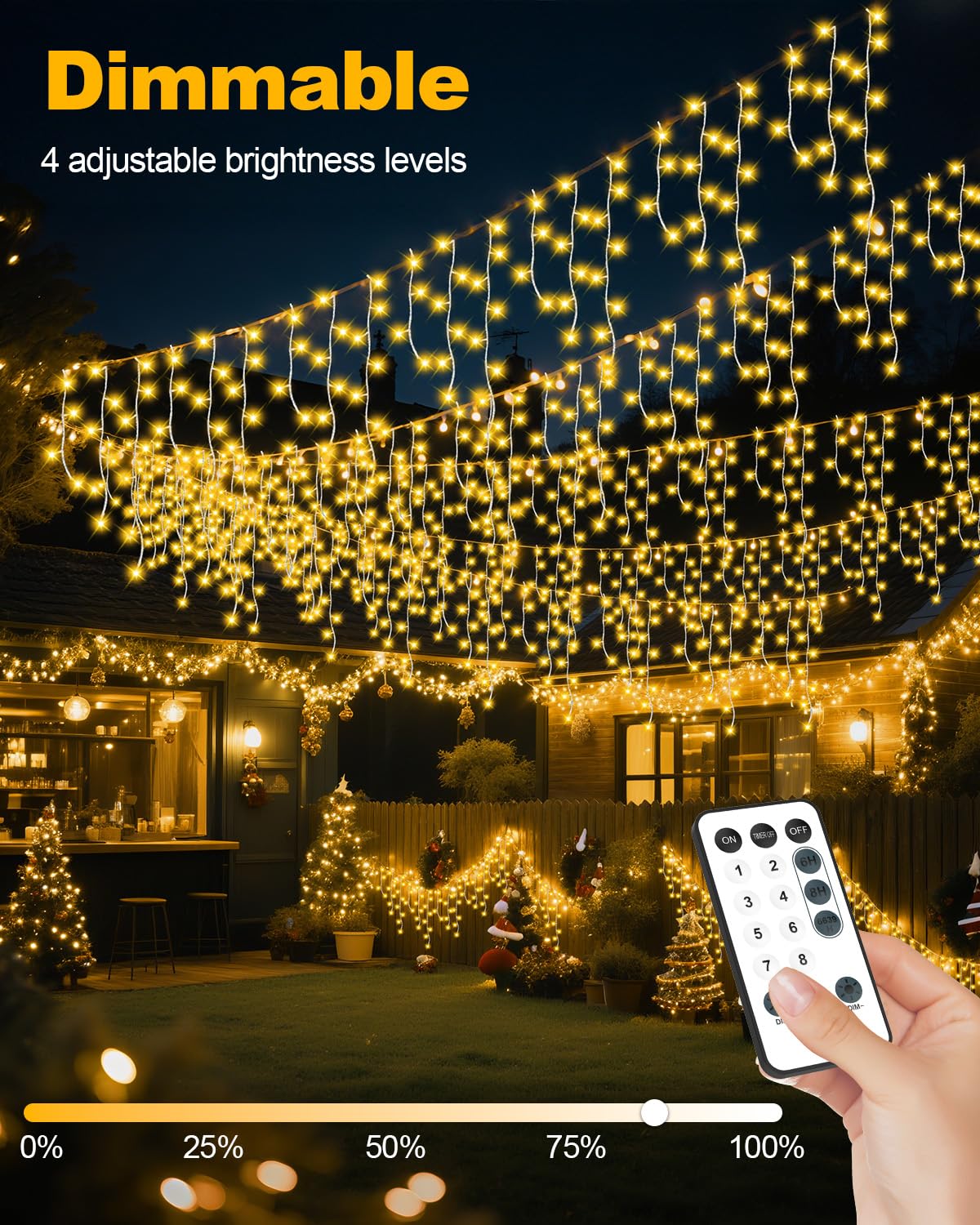Vynoblip Christmas Ice Lights Outdoor,Warm White 33FT 306 LED 8 Modes Plug in Xmas Tree Decorations Twinkle Fairy Light String with Remote Timer Memory for Roofline Yard Party Wedding Camping Decor