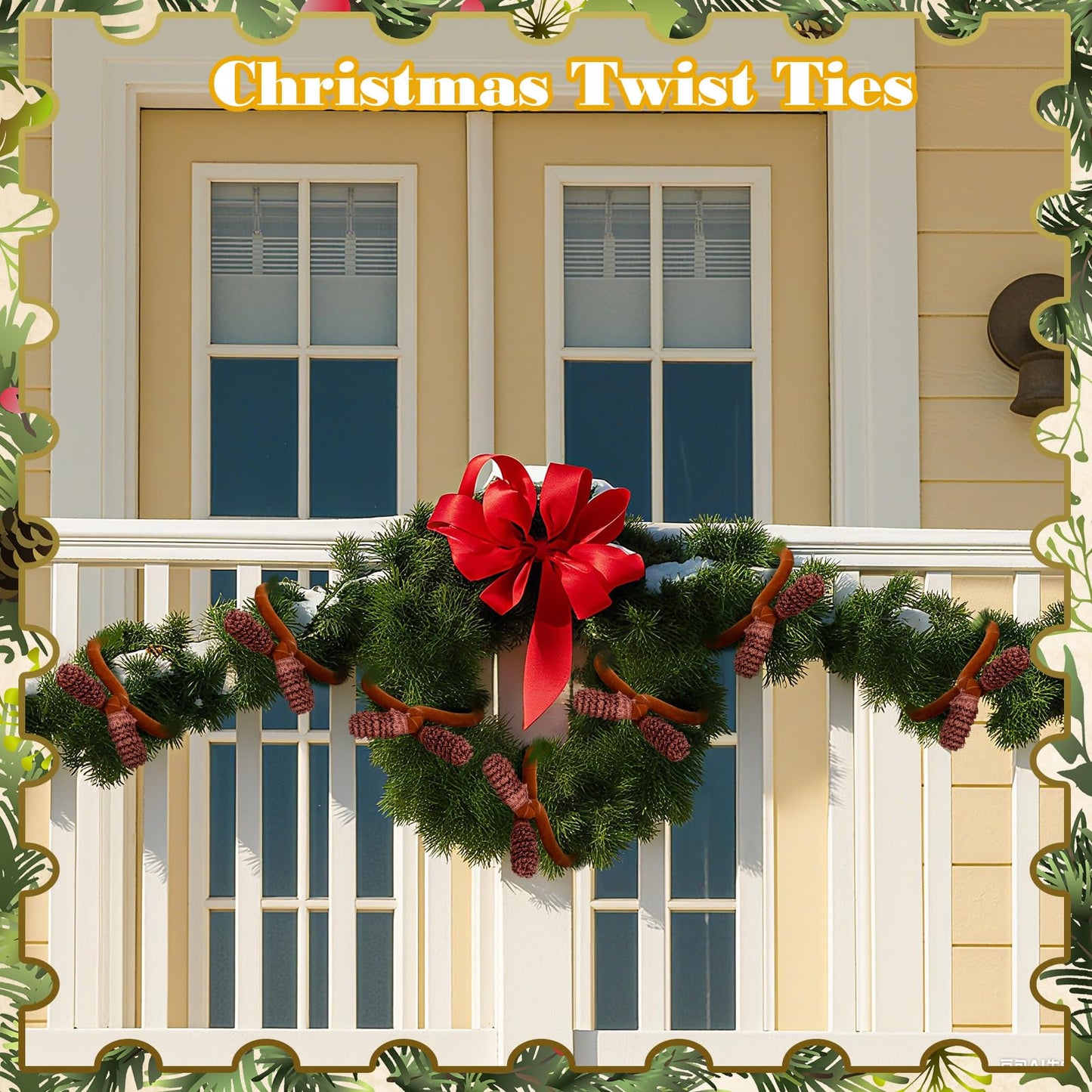 Jutom 16 Pcs 20 Inches Christmas Velvet Garland Ties Decorative Banister Twist Ties Reusable and Flexible for Xmas Light Banisters Home Stairways Railings Decoration(Brown)