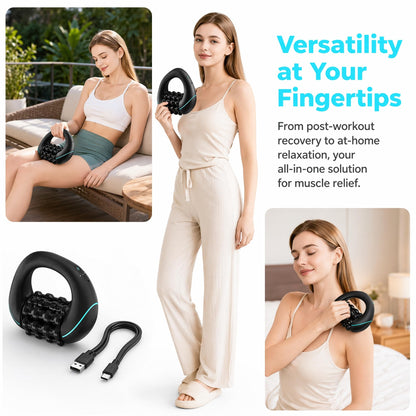bunoju Electric Rolling Percussive Massager - 3-Speed Spin Deep Tissue Muscle Relief, Cellulite Remover Body Sculpting Tool for Back Shoulders Legs Calves Neck Post-Workout Recovery (Black)