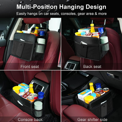Car Seat Back Organizer Hanging Bag [2025 UPDATED] Foldable Backseat Storage Caddy with 5 Compartments & Adjustable Straps, Fits for Front/Back Headrest, Ultra-Durable - Black