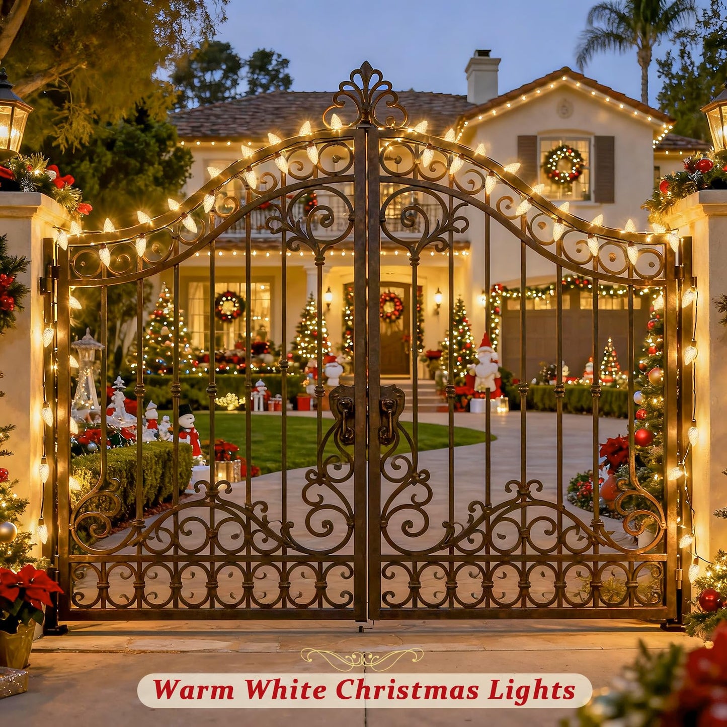 JMEXSUSS 100 LED C9 Christmas Lights Outdoor: 66 FT 8 Modes Plug in Connectable C9 Warm White Christmas Lights for Tree Roof Eaves Garden Decor