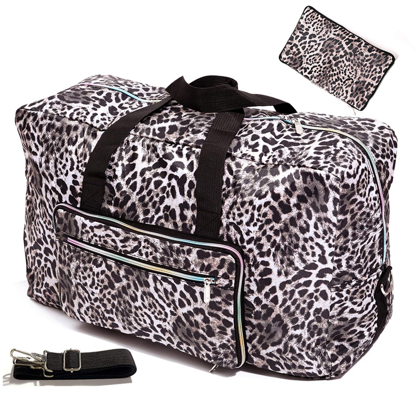 Large Foldable Travel Duffel Bag, Sports Tote Gym Bag For Women with Trolley Sleeve Weekender Overnight Carry On Checked Luggage Bag Hospital Bag Tote Shoulder Handbag Bag (leopard print)