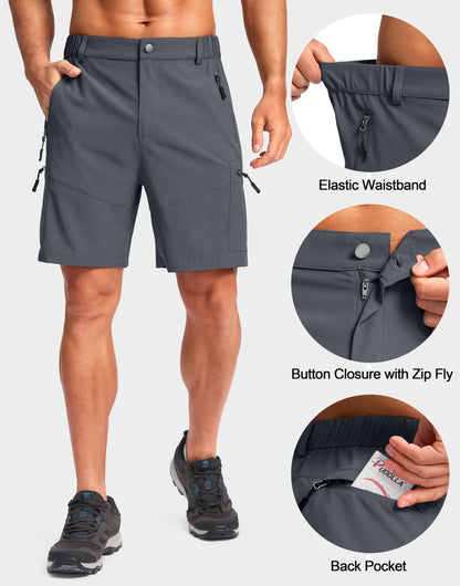 Pudolla Men's Hiking Cargo Shorts Lightweight 7" Travel Casual Shorts for Men Golf Work Outdoor with 5 Zipper Pockets(Deep Grey Large)