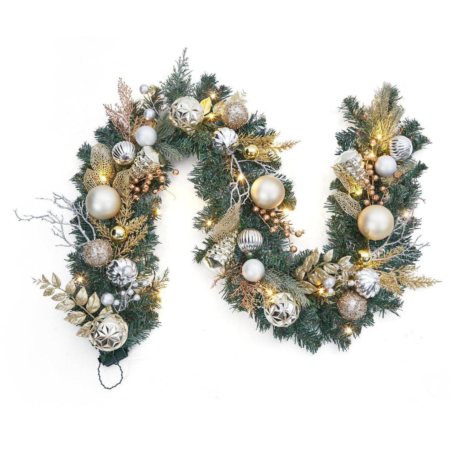 FairyLee 6ft Battery Operated Christmas Garland with 20 LED Lights & Timer, Pre-Lit Artificial Garland for Mantle, Staircase, Table, Indoor Outdoor Xmas Holiday Decor,Gold
