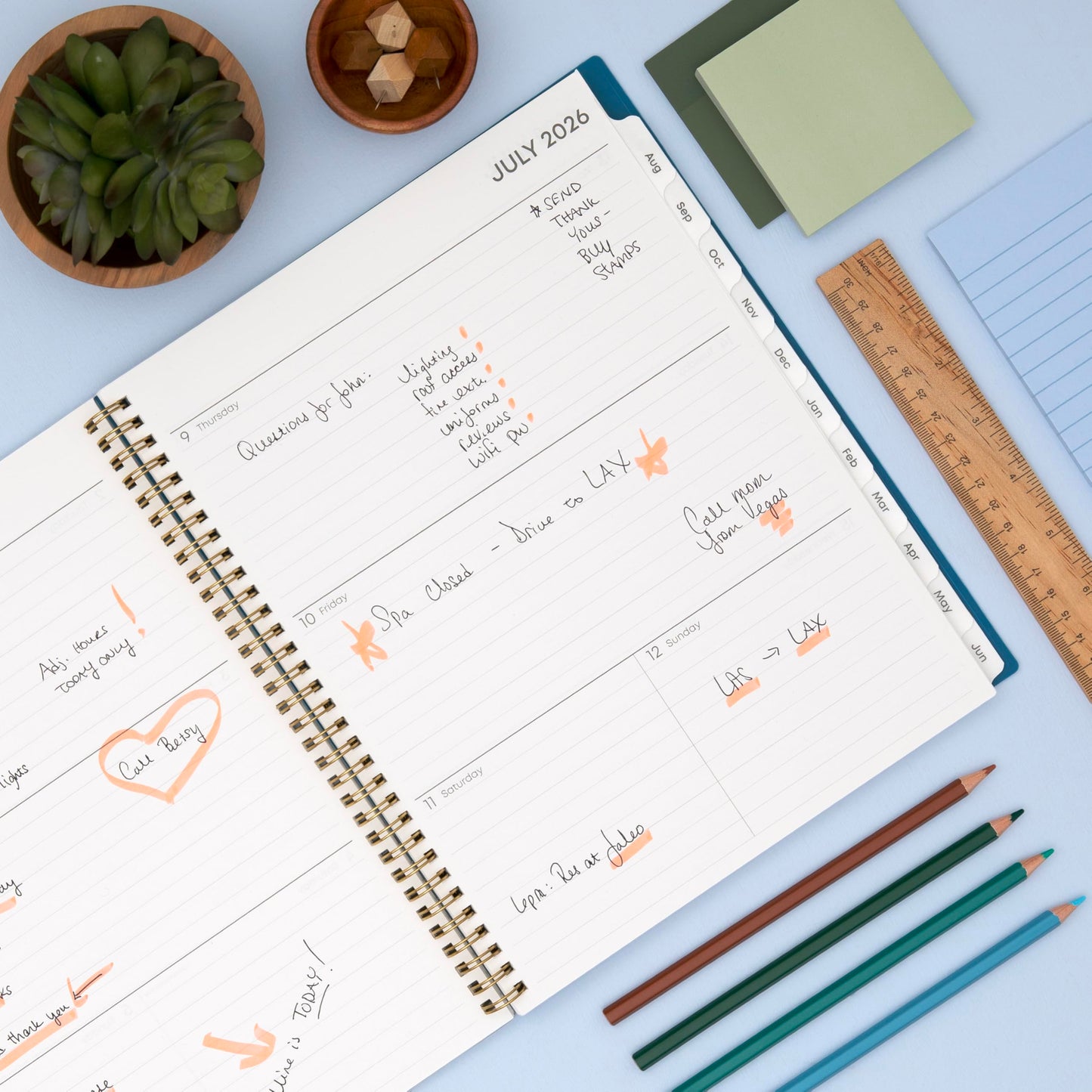Blue Sky 2026-2027 Weekly and Monthly Academic Year Planner Calendar, July 2026 - June 2027, 8.5" x 11", Flexible Cover, Wirebound, Storage Pocket, Bakah Blue