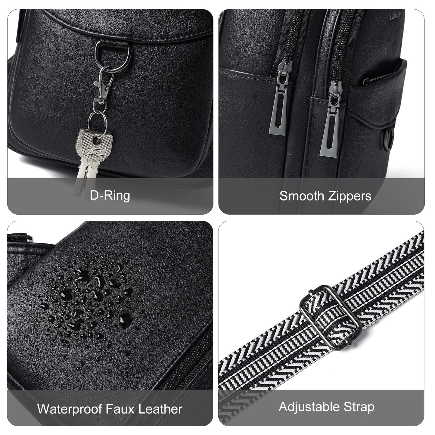 LATMAP 7L Sling Bag for Women Men Crossbody Belt Bag Small Travel Sling Backpack Anti Theft Chest Daypack Purse Faux Leather,Black