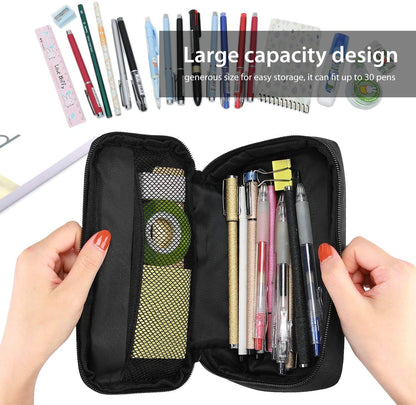 ProCase Pencil Case, Large Capacity Students Stationery Pouch Pen Bag Holder, Portable Desk Organizer with Double Zipper for School Office Supplies -Black