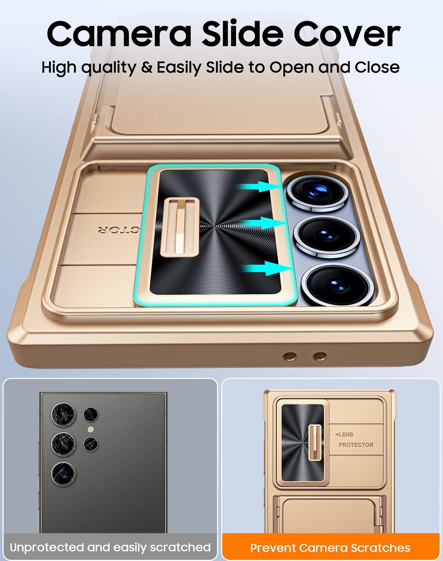 Vizvera for Samsung Galaxy S24 Ultra Case Wallet, RFlD Cards Holder & Camera Cover & Kickstand for Women Men, Full Body Rugged Shockproof Silicone Case for S24 Ultra 6.8" 2024 Only-Champagne Gold