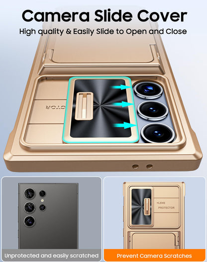 Vizvera for Samsung Galaxy S24 Ultra Case Wallet, RFlD Cards Holder & Camera Cover & Kickstand for Women Men, Full Body Rugged Shockproof Silicone Case for S24 Ultra 6.8" 2024 Only-Champagne Gold