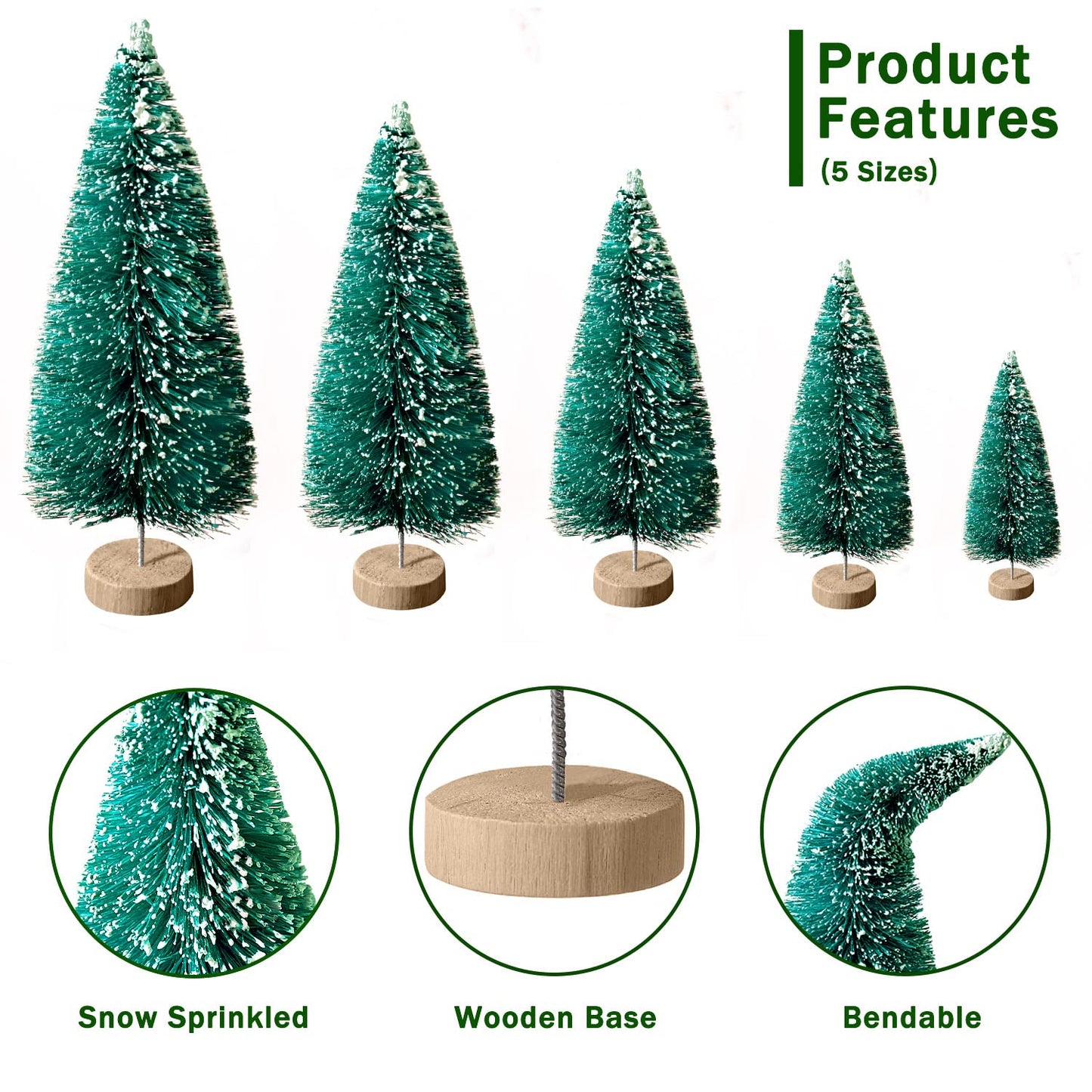 30Pcs Mini Christmas Trees - Artificial Christmas Tree Bottle Brush Trees,Sisal Snow Trees with Wooden Base for Christmas Decor Party Home Table Craft Decorations(Green)