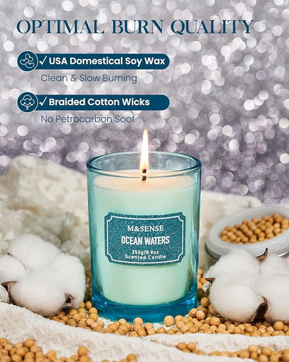 M&SENSE Ocean Scented Glitter Jar Candles, Holiday Gifts for Women - Strong Scented Natural Soy Candle for Winter Home Decor, 50 Hour Burn Time