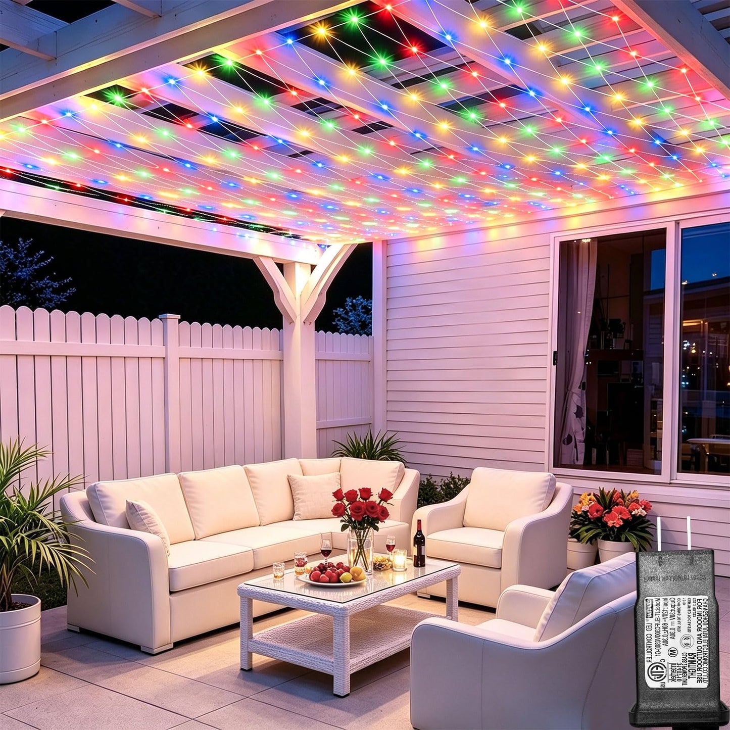 Lovelite 13ft x 13ft Net Lights Outdoor, 400LED Large Gazebo Lights 8 Modes Timer, Waterproof Connectable Christmas Mesh Light Clear Wire for Bushes Patio Pergolas Garden Holiday Party - Mulicolor