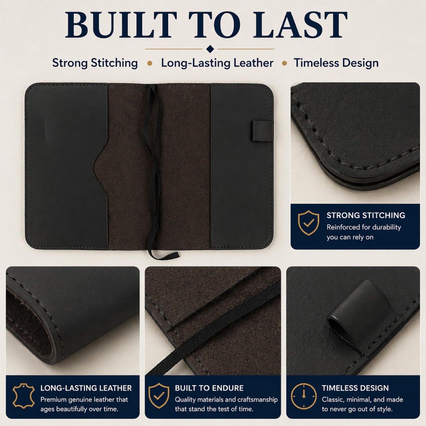TheAntiq Premium Leather Journal Cover A5 – Handmade Refillable Notebook Cover Sleeve with Pen Holder for Writing, Travel & Business Use 5.75 x 8.25 (Black)