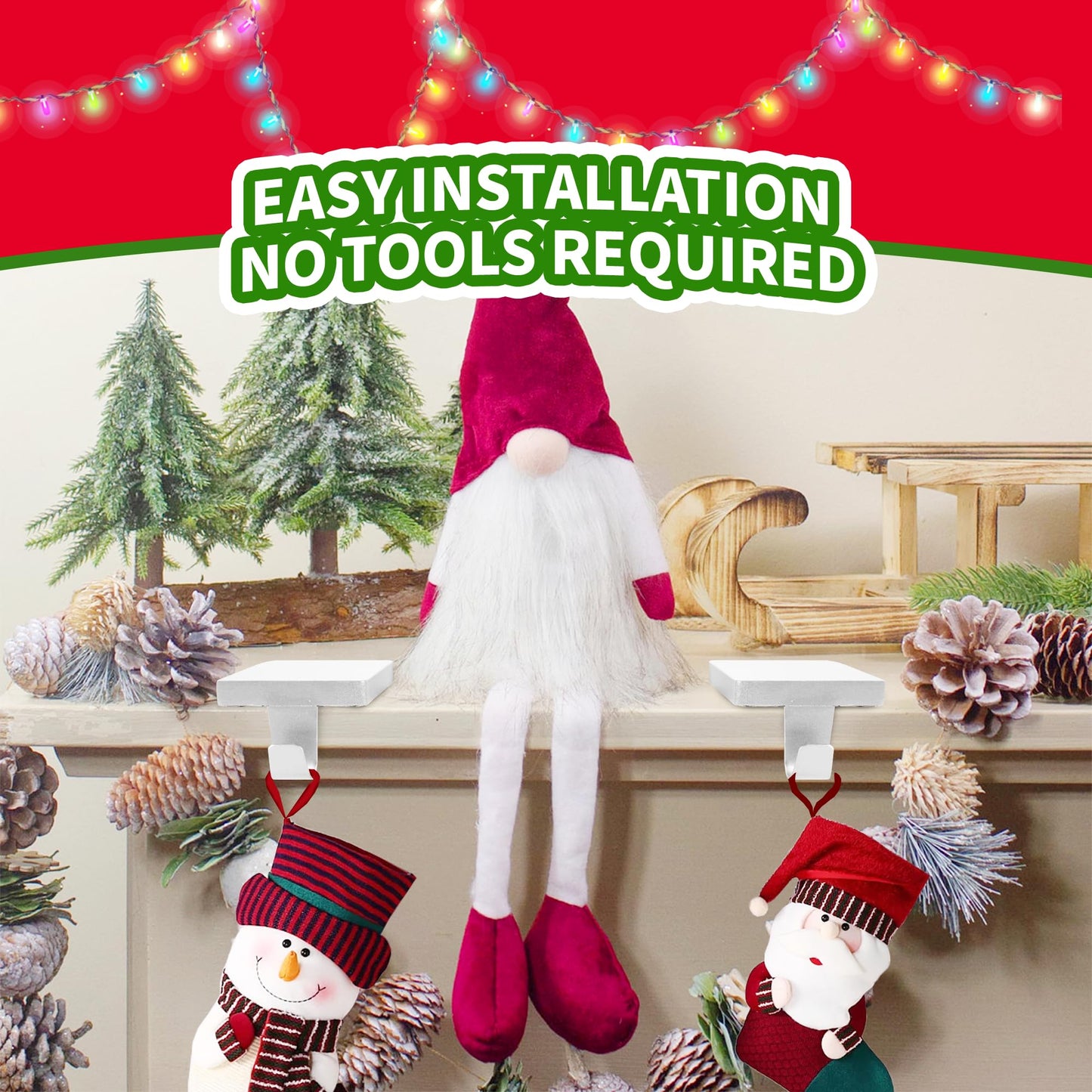 Anrgterg 4 Pcs Christmas Stocking Holders, Mantel Stocking Hangers Metal Hanging Hooks with Protective Pads for Xmas Holiday Counter Window Home Table Silver
