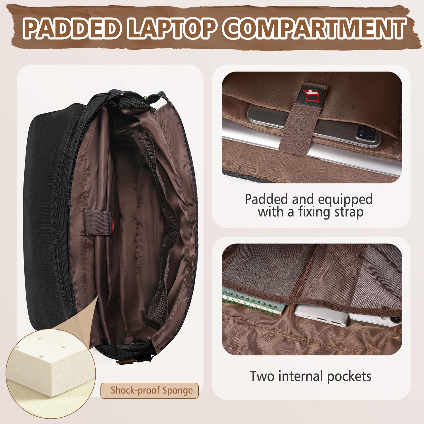 RAINSMORE Messenger Bag for Men 15.6-17.3 Inch Laptop Bag Water-resistant Canvas Briefcase Large Computer Satchel Shoulder Bag for Work College Travel, Black