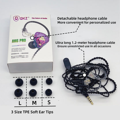 HJX QKZ AK6 Pro Wired IEM for Gaming Earbuds with MIC, in Ear Monitor Headphones, Deep Bass Sound, 1DD 11mm Dynamic Driver, IEM for Music Video Calling (Black)