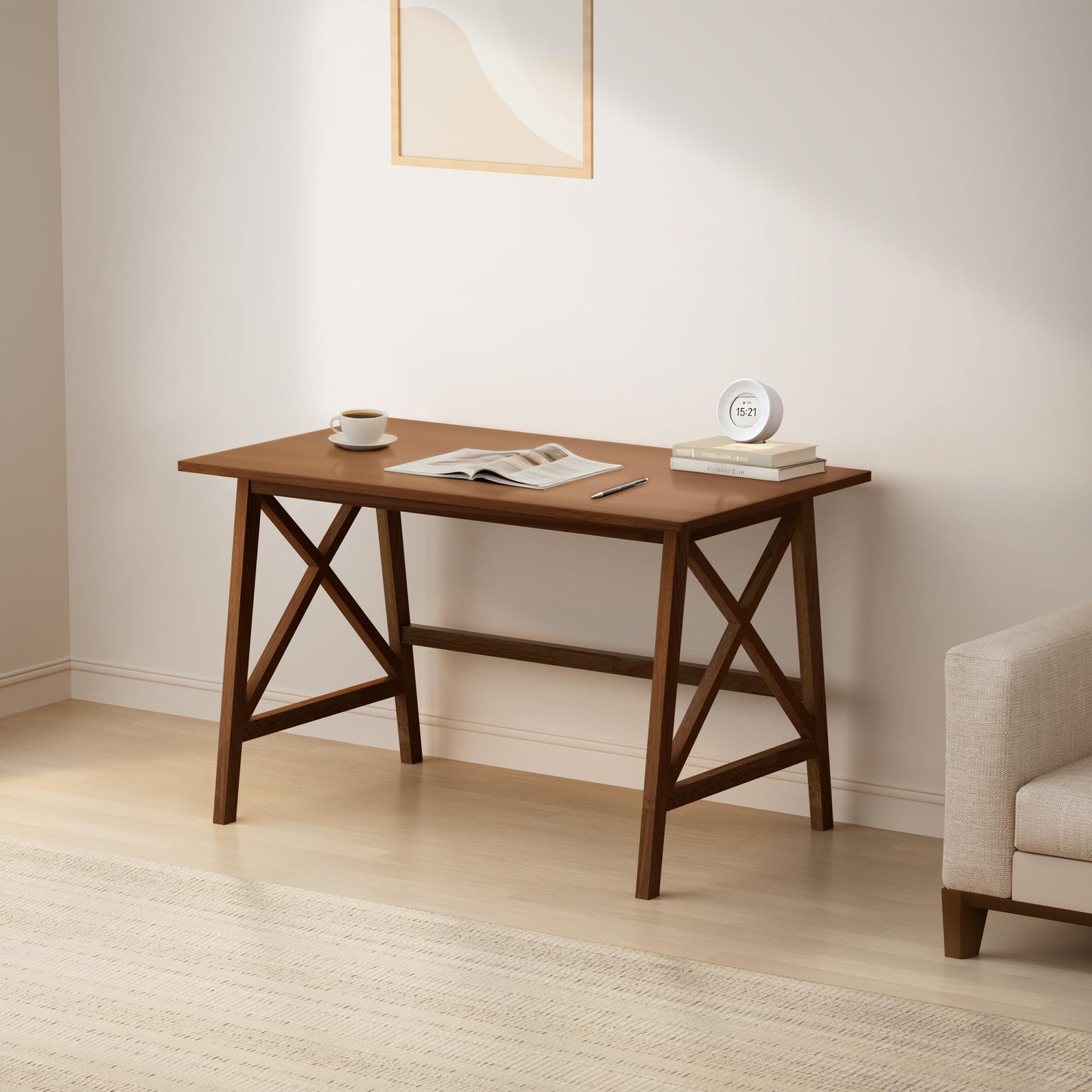 NELYE Modern Solid Wood Desk - 42" Simple Computer Table for Home Office Study Writing Workstation in Walnut, 42" W x 24" D