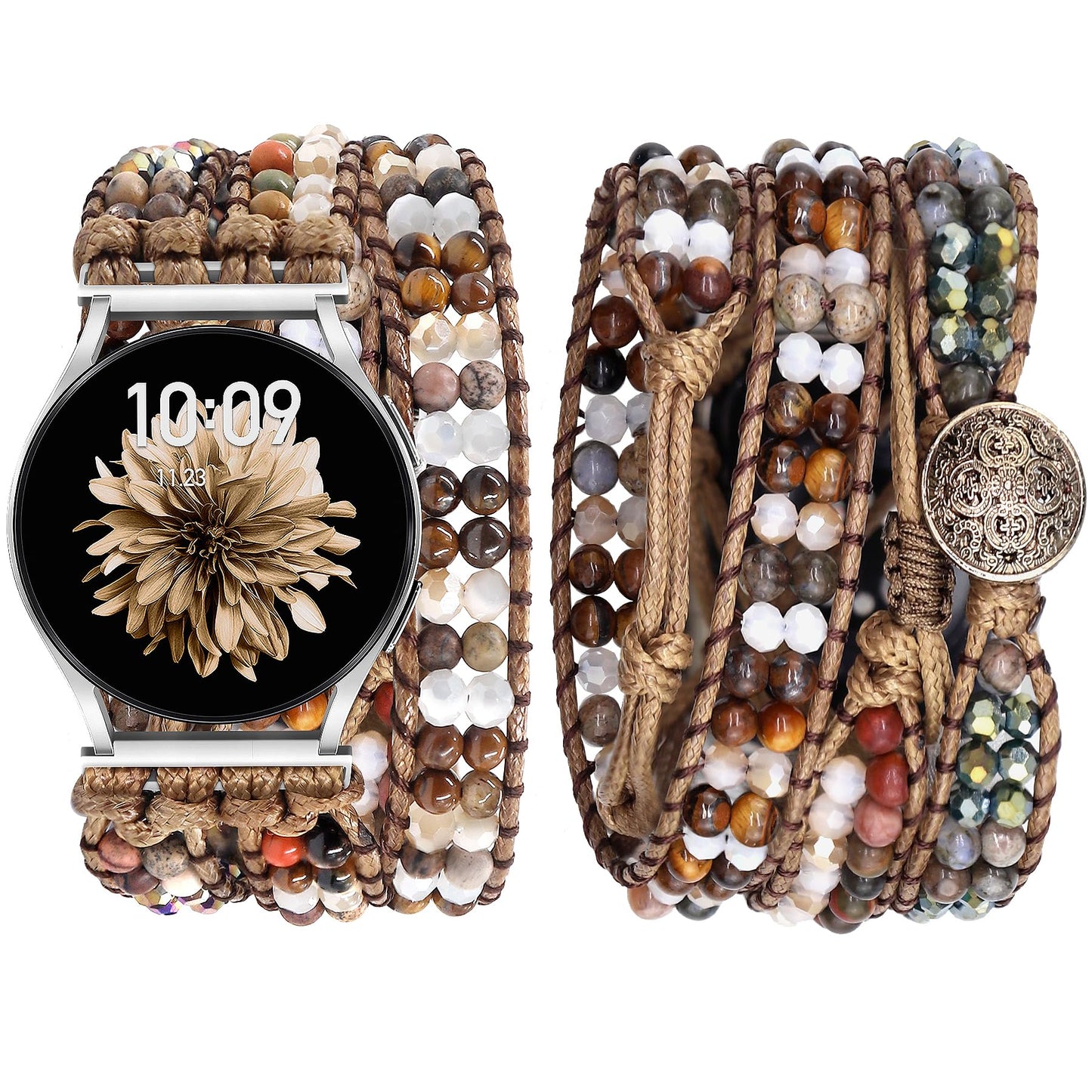 JR.DM Boho Beaded Handmade Braided Bracelet Band Women 20mm Compatible with Samsung Galaxy Watch 7/6/5/4/Active 2/4 Classic/6 Classic/5 Pro/FE 40mm 42mm 43mm 44mm 45mm 46mm 47mm