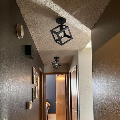 Modern Black Flush Mount Ceiling Light Fixture, Metal Frame Light Fixture,Farmhouse Light Fixture for Entryway Porch Hallway Stairway Garage Living Room Dining Room Balcony