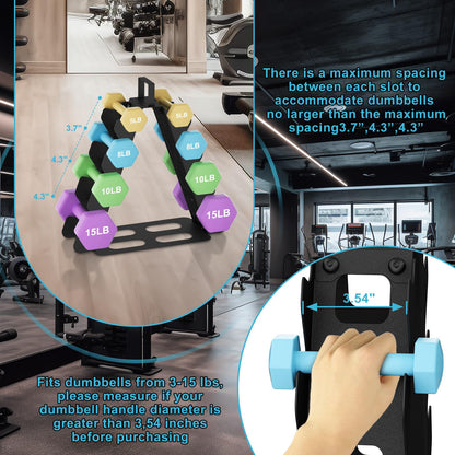 Dumbbell Rack 4 tier(Dumbbells not included), A-Frame Black Metal Dumbbell Holder with Handle, Multilevel Weight Storage Organizer for Dumbbells, Tree Shape Compact Weight Rack/Holder