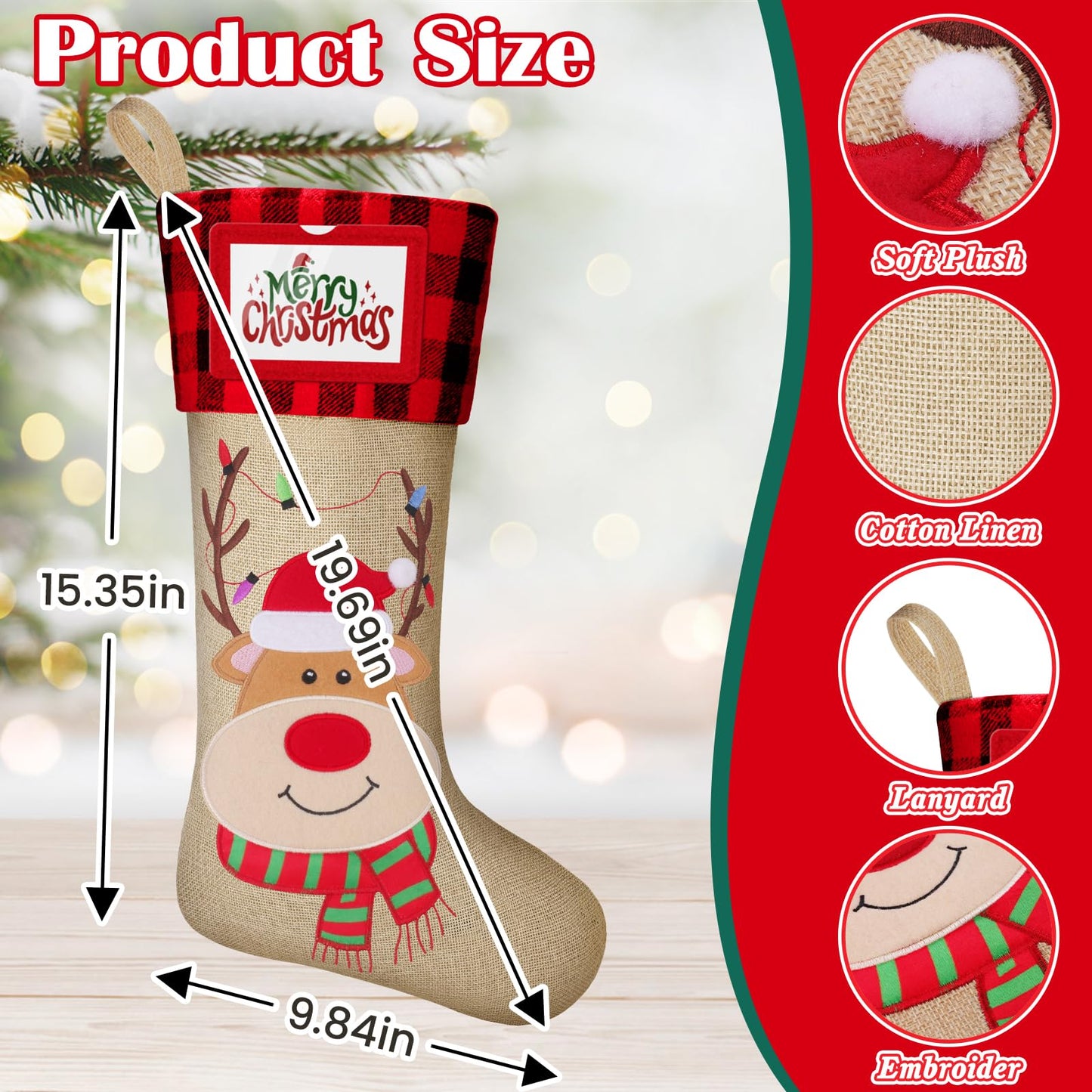 DeckTheHalls Christmas Stockings, 3 PCS Personalized Christmas Stocking, 19” Large Holiday & Family Stocking for Christmas Tree Decoration | Fireplace Party Decoration
