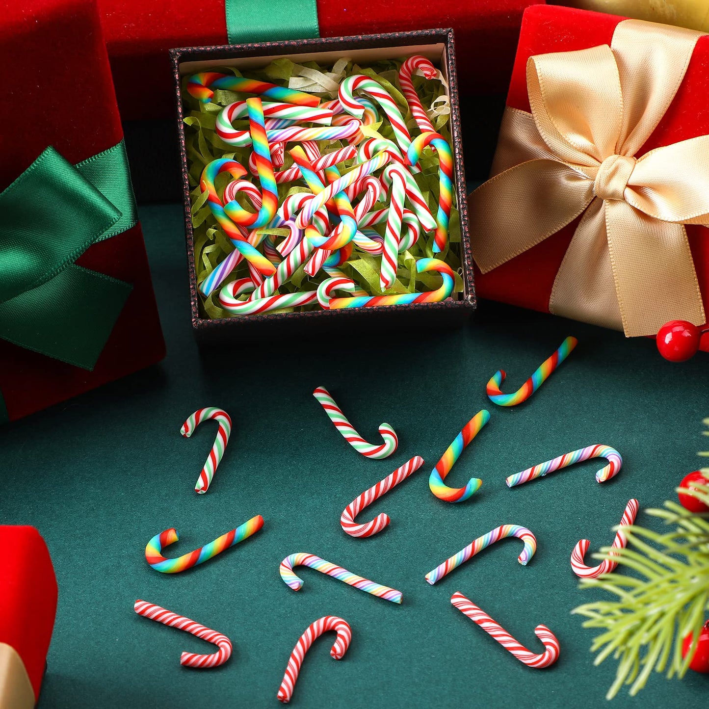 Giegxin 120 Pcs Christmas Mini Candy Cane for Crafts Plastic Fake Candy DIY Craft Supplies Peppermint Ornaments for Christmas DIY Garden Accessories Xmas Phone Case Making
