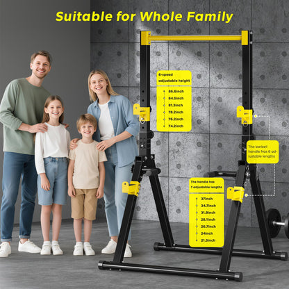 DlandHome Foldable Power Tower Pull Up Bar Dip Station, Adjustable Height Multifunction Workout Pull Up Tower Station for Home Gym, Strength Training Equipment, Triangular Legs, Up to 330lbs, Yellow