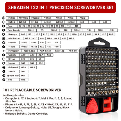 SHARDEN Precision Screwdriver Set, 122 in 1 Electronics Magnetic Repair Tool Kit with Case for Repair Computer, iPhone, PC, Cellphone, Laptop, Nintendo, PS4, Game Console, Watch, Glasses etc (Red)