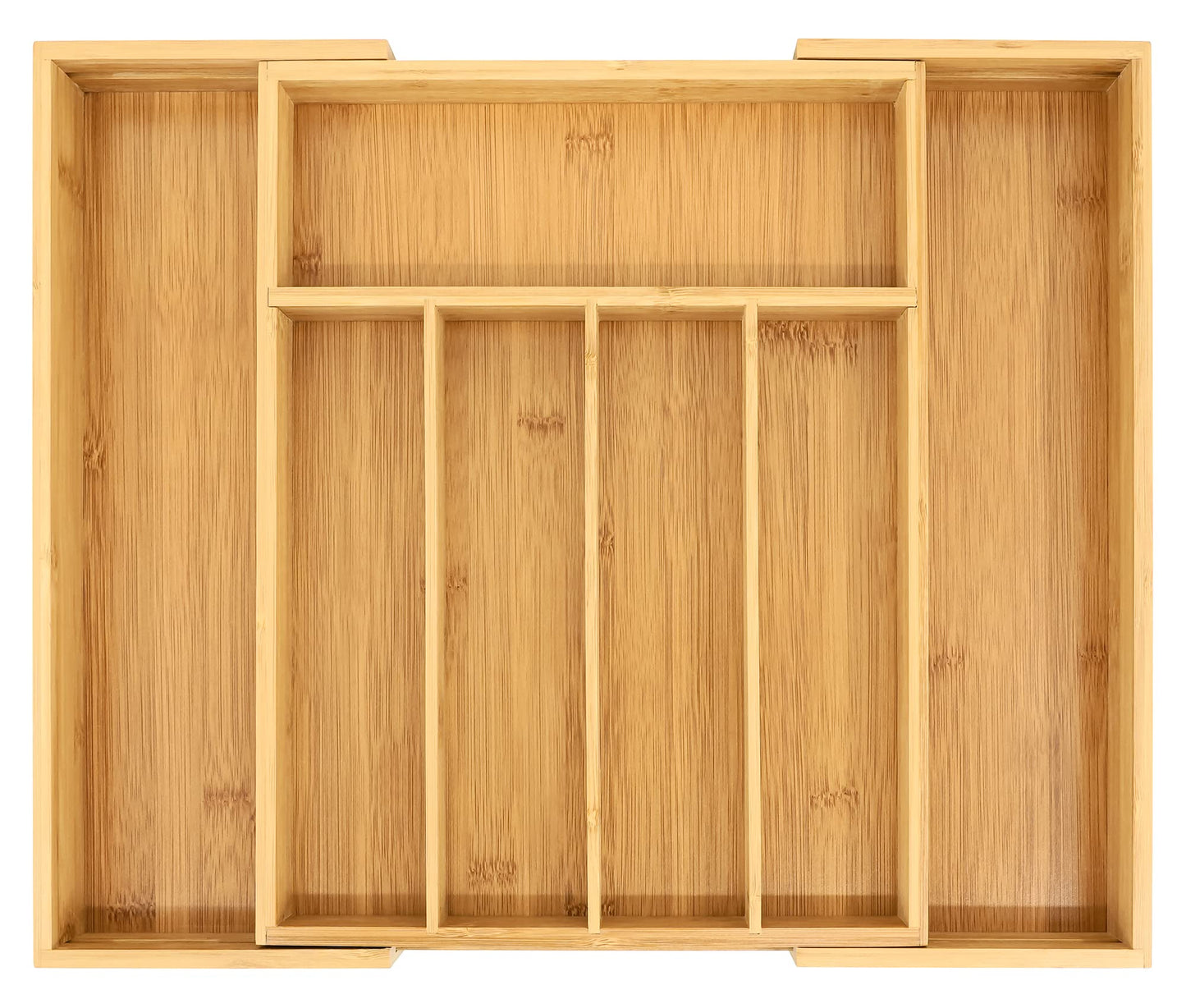 VaeFae Bamboo Drawer Organizer, Expandable Silverware Drawer Organizer, Cutlery Tray with Dividers for Kitchen Utensils, Medium