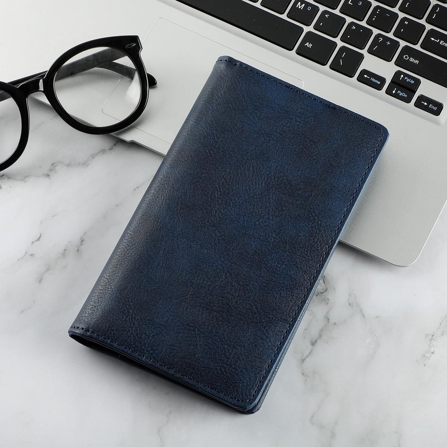 MaxGear Business Card Organizer Book, Holds 240 Cards, Portable PU Leather Business Card Holder with Clear Sleeves, Professional Card Binder for Office, Meetings, Networking, Blue