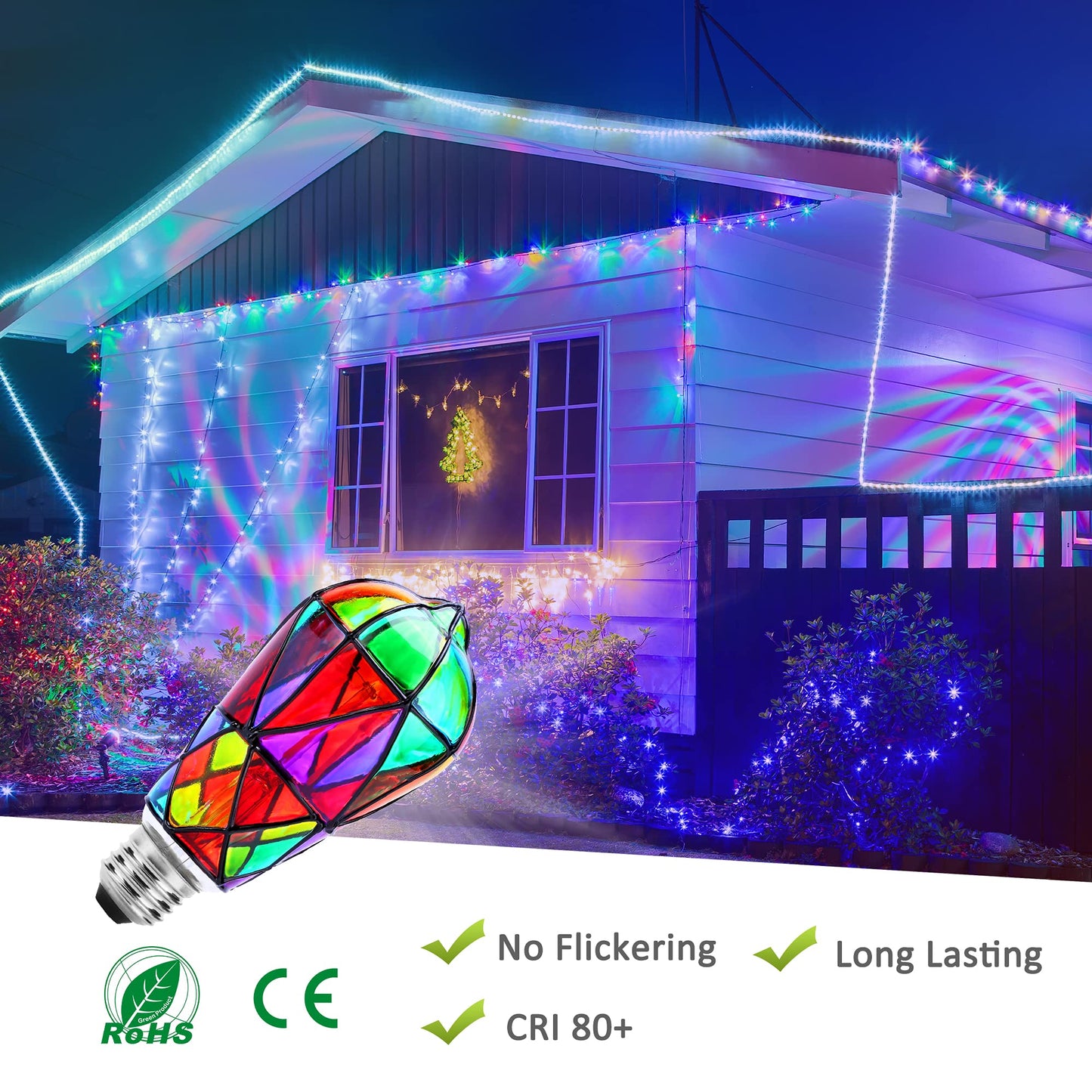 Kitmose 2 Pack Stained Glass Light Bulbs, LED Edison Light Bulb E26 3.5W Replacement Light Bulbs Tiffany Style for Bedroom Living Room Home Christmas Decoration (ST64)