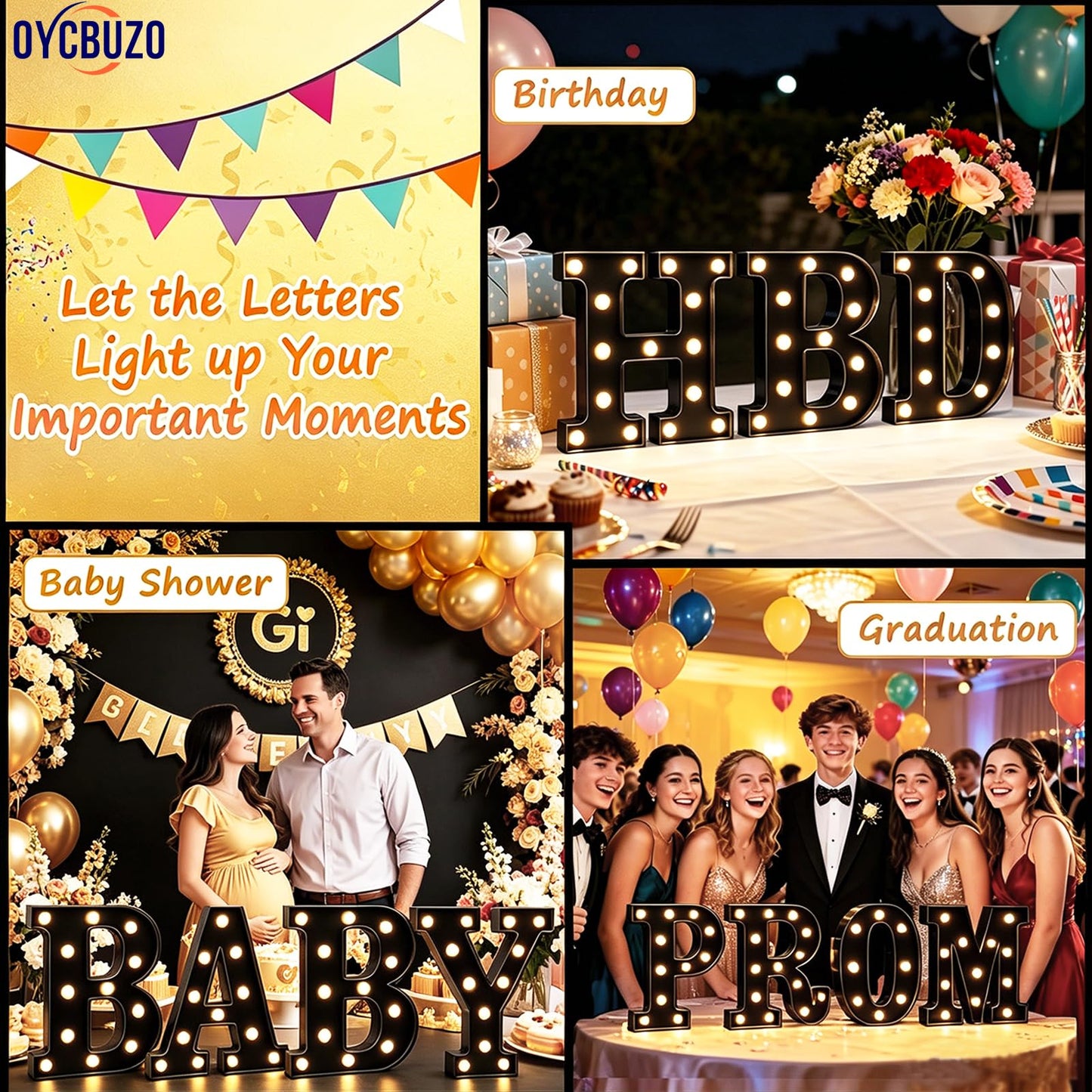 OYCBUZO Light Up Black Alphabet Marquee Letters Sign LED Marquee Number Lights Sign for Night Light Home Bar Christmas Lamp Birthday Party Wedding Decoration E