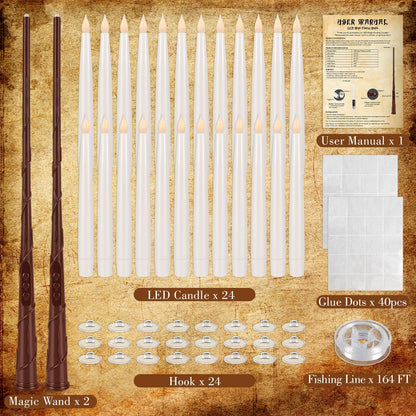 YOROXRG 24 Pcs Halloween LED Magic Hanging Floating Candles, Taper Flickering Flameless with 2 Magic Wands - Candle Set for Halloween, Christmas, Weddings, Birthdays & Fantasy Ambiance...