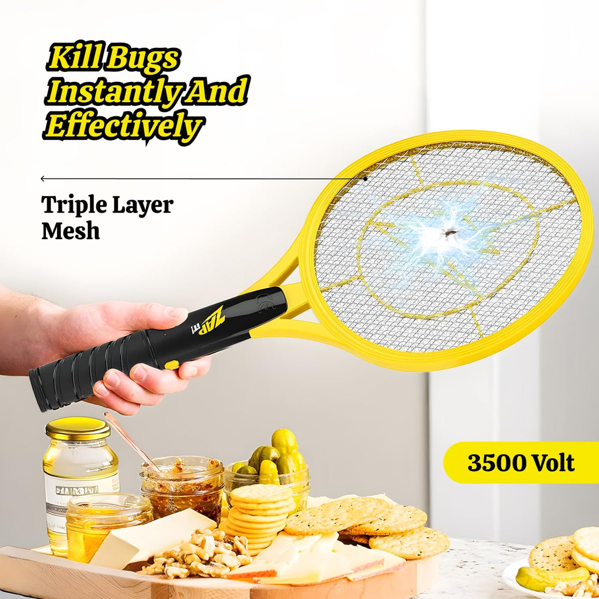 ZAP IT! Bug Zapper Battery Powered (2xAA Included) Bug Zapper Racket, 3,500 Volt