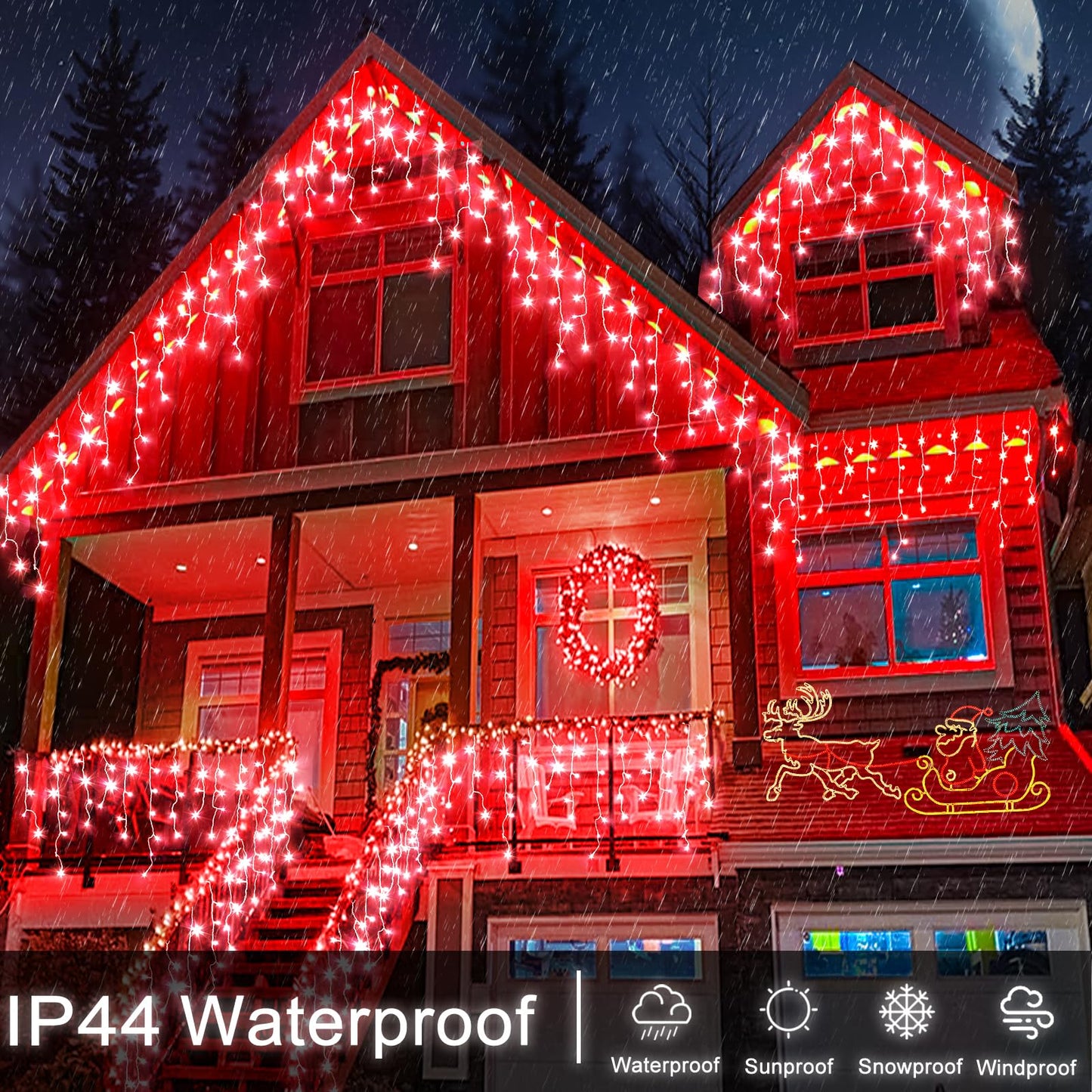 Einiiya Icicle Lights for Outside, 66ft 640 LED Icicle Christmas Lights Outdoor with 120 Drops 8 Modes, Waterproof Red Christmas Light for House Plug in for Indoor Party Holiday Halloween Decorations