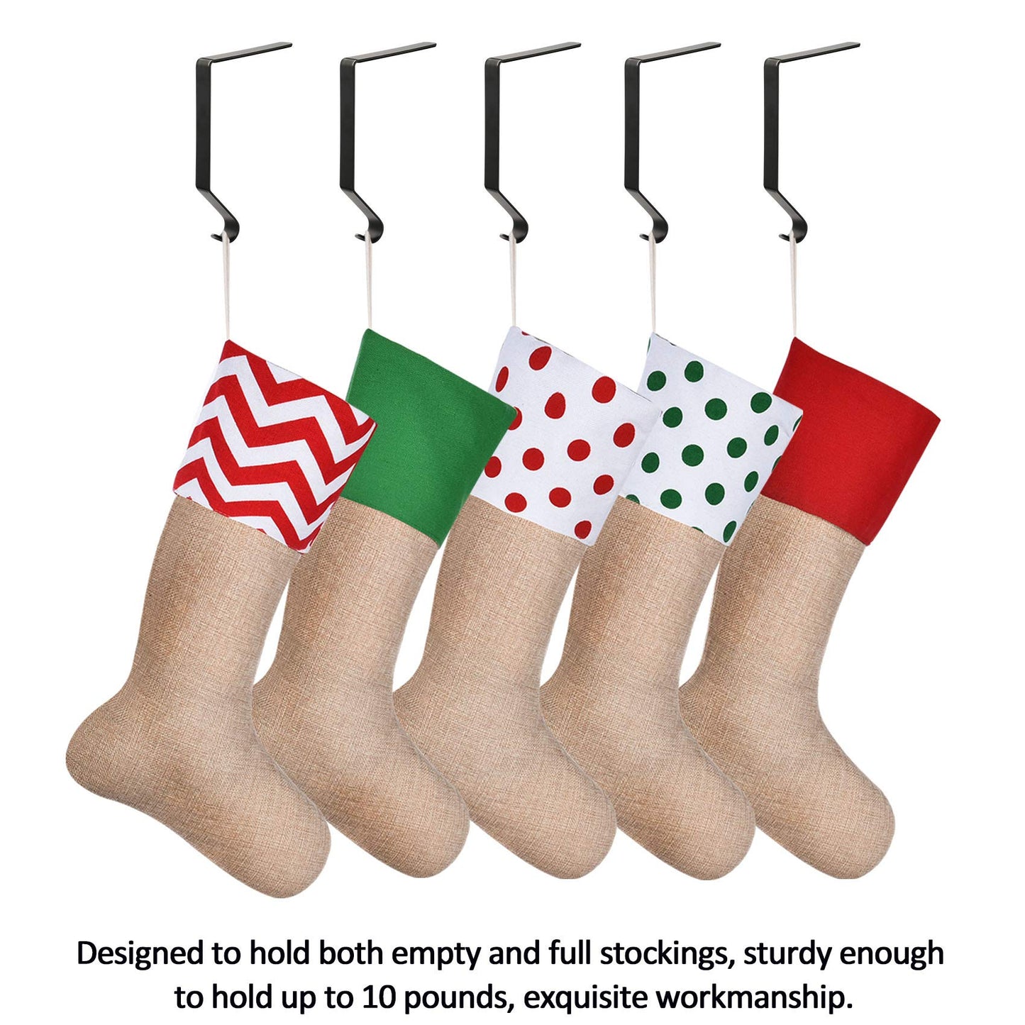 Sunshane Christmas Stocking Holders Metal Mantel Stocking Hanger Hooks Fireplace Hang Grips for Christmas Party Decorations (Black, 5)