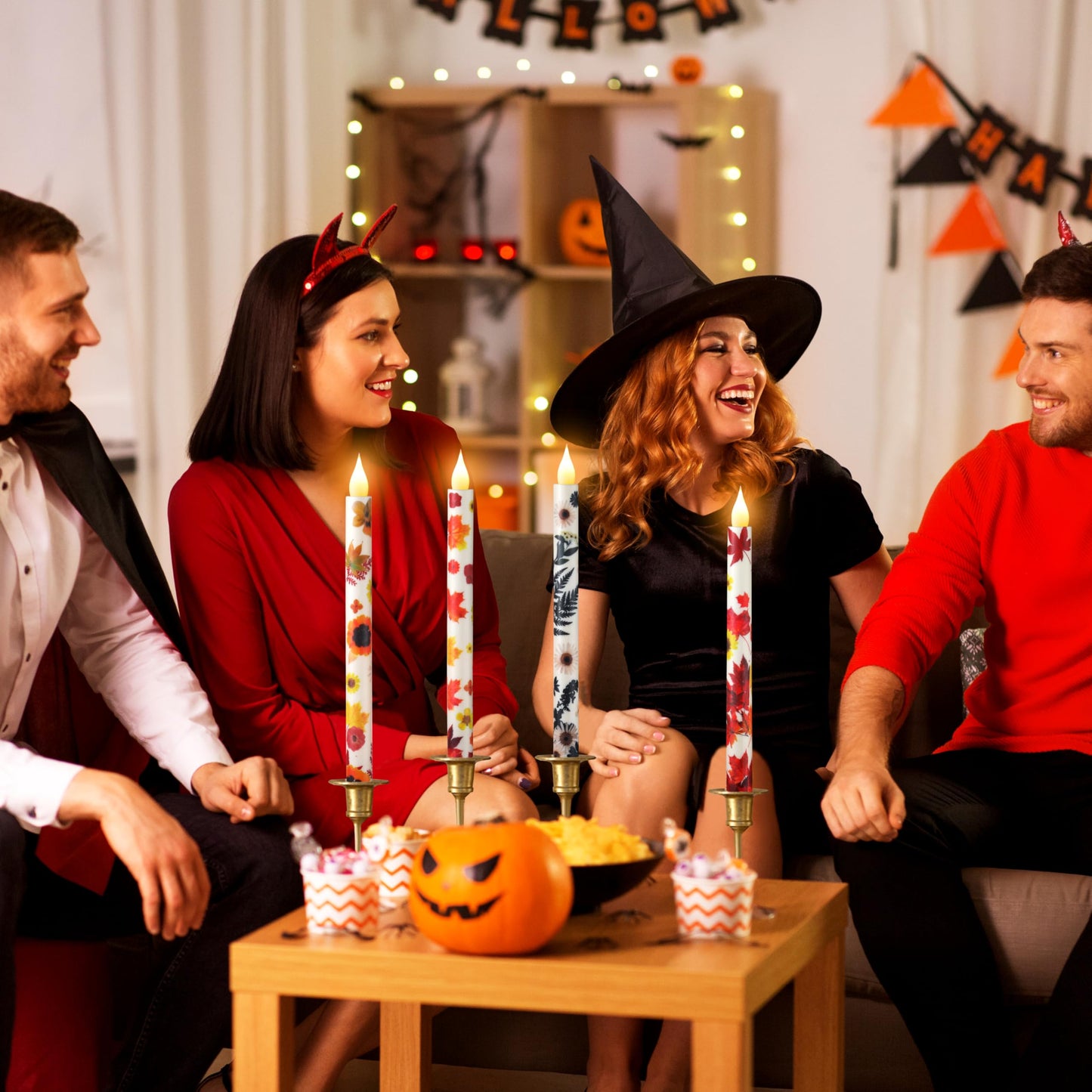 LCZLUMIPRO 6PCS Thanksgiving Flameless Taper Candles - Fall Maple Leaf Decor, Thanksgiving Decorative Candles with Wax Coating and Autumn Floral Prints Perfect for Table, Party, Banquet